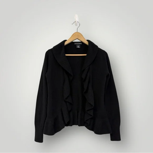 Sofia Cashmere Coquette Ruffled 100% Cashmere Cardigan Sz S Black - Picture 1 of 6